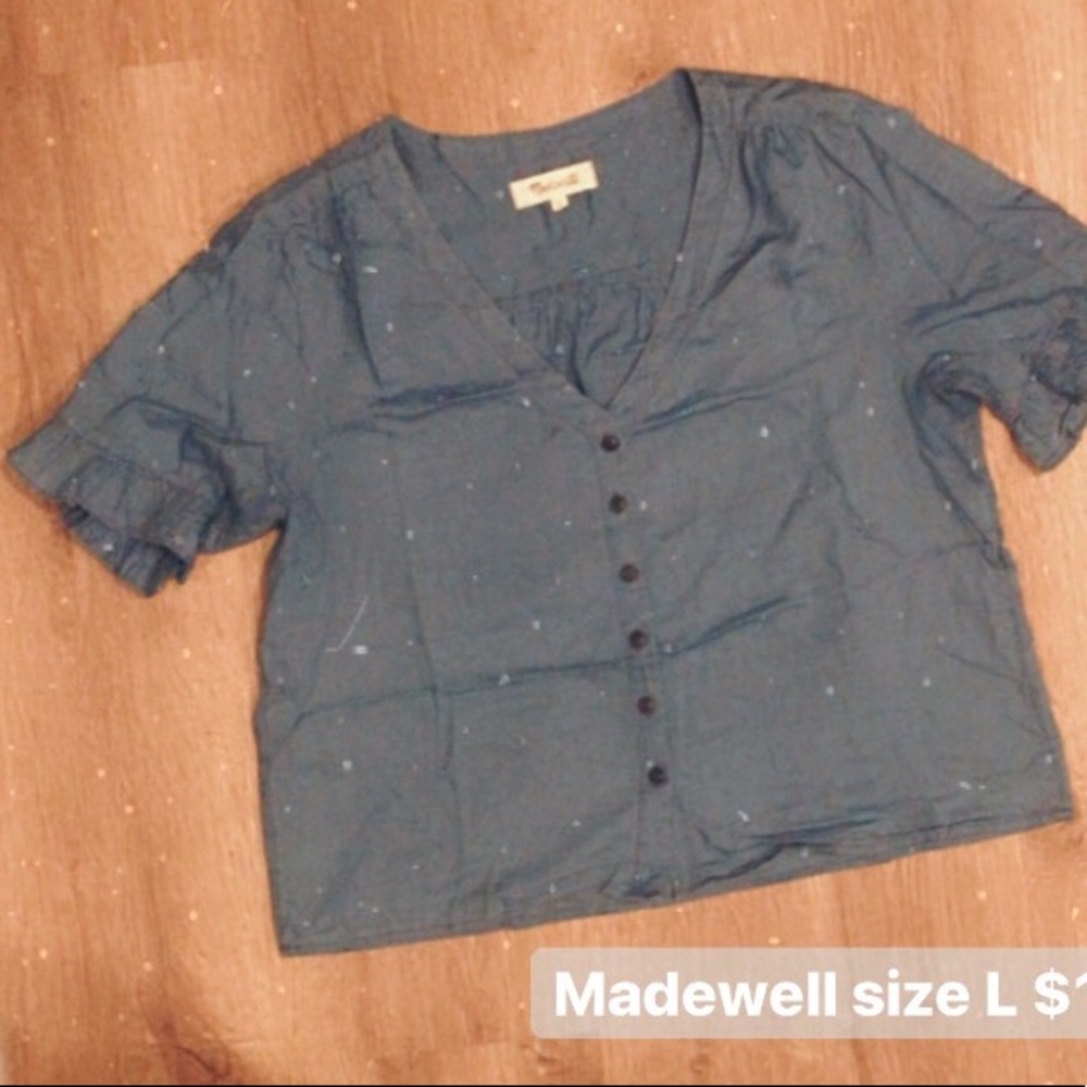 Madewell ruffle sleeve chambray blouse